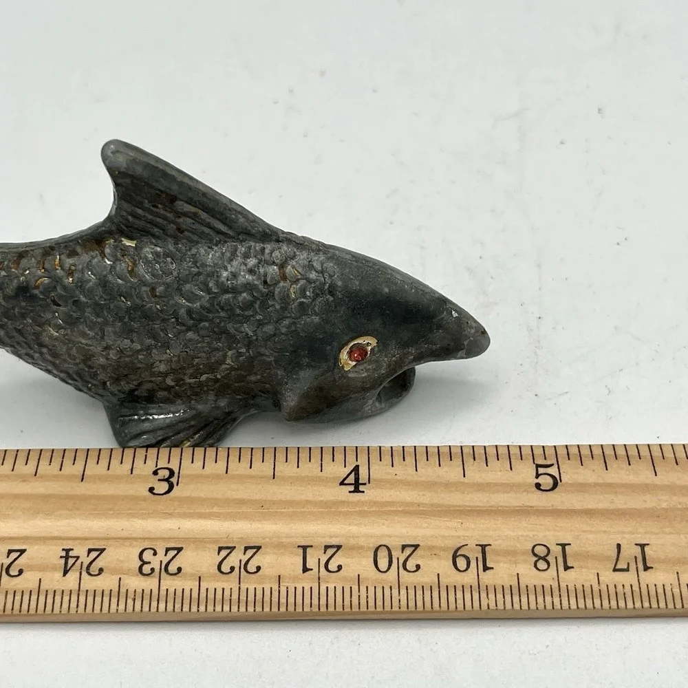 Vintage 50's Cast Metal Cold Paint Fish Bottle Opener Paper